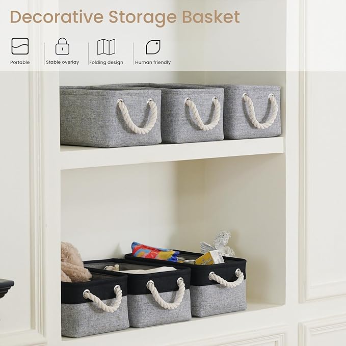 Storage Baskets for Shelves 11.8x7.9x5.2 Inch, Foldable Fabric Storage Bins with Handles, Small Storage Baskets for Organizin