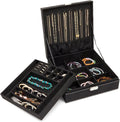 Juvale Jewelry Box for Men - 10.5 x 10.5 x 3.5 in, Black Velvet - Locking 2-Layer Travel Jewelry Organizer & Earring Holder, 