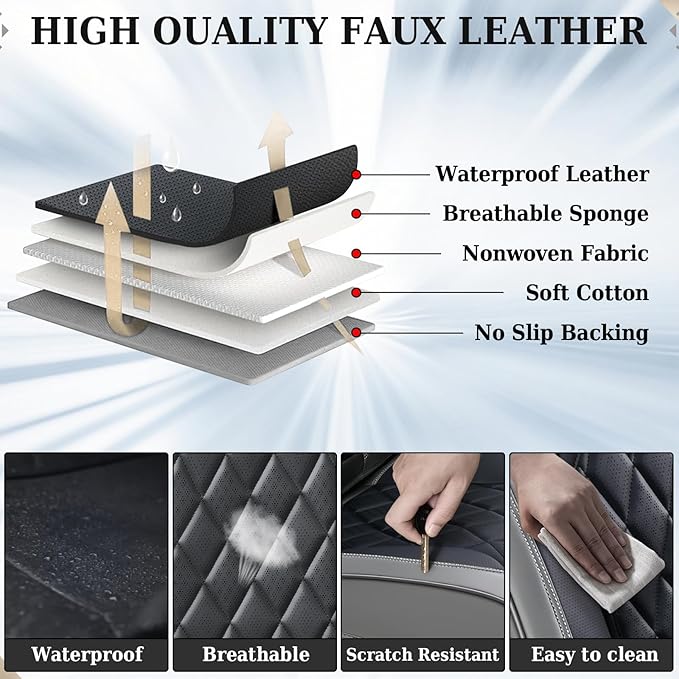 Coverado Seat Covers Full Set, Faux Leather Seat Covers for Car, Waterproof Car Seat Protectors 5 Seats, Automotive Seat Cove