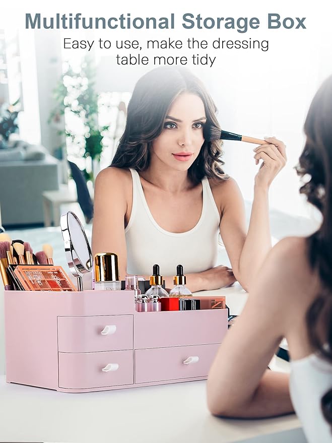 ONXE Makeup Organizer with Drawers,Large Capacity Countertop Organizer for Vanity,Bathroom and Bedroom Desk Cosmetics Organiz