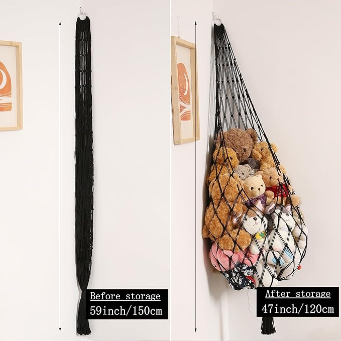 Amdermi Stuffed Animal Hammock Corner Hanging Net for Stuffy Animal Storage Macrame Toy Display Plushie Toy Holder-Perfect fo