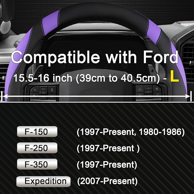 West Llama Customized Auto Car Steering Wheel Cover for Ford F-150, F-250, F-350, Expedition (Black+Purple)