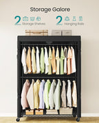 SONGMICS Heavy-Duty Rolling Clothes Rack, Garment Rack, Portable Closet on Wheels, with Adjustable Mesh Shelves and Hanging R