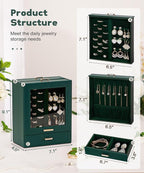 Homde Jewelry Organizer Girls Women Jewelry Box for Necklaces Rings Earrings Gift Bracelets Storage Case (Forest Green + Gold