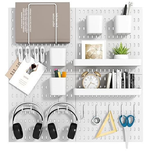 Peg Board Combination Kit, 4 Pegboards with 20 Accessories, Pegboard Wall Organizer for Office, Nursery & Home Storage, Key H