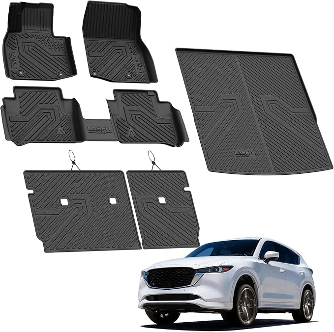 LASFIT Floor Mats & Trunk Mat for Mazda CX50 2025 2026 (Only Fit Hybrid) All Weather TPE Custom Fit CX 50 Floor Liners Car Mats Accessories, 1st & 2nd Row & Seatback & Cargo Mats for CX-50, Black