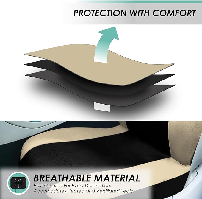 FH Group Light & Breezy Cloth Car Seat Covers, 7 Seater Three Row Set- Airbag & Split Ready -Universal for Cars Trucks and SU