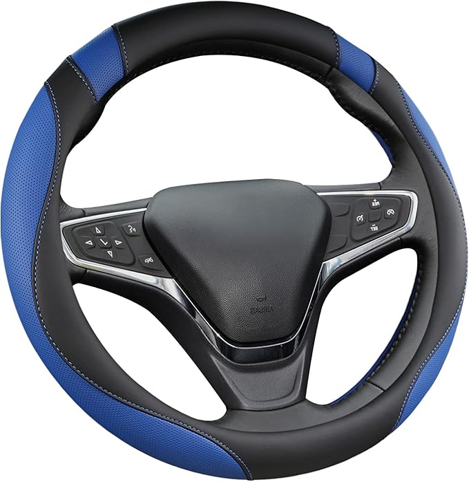 West Llama Customized Auto Car Steering Wheel Cover for Chevy 14.5-15 inches, Steering Wheel Cover for Chevrolet (Black+Blue 