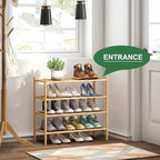 kiplant 4-Tier Shoe Rack for Entryway, Bamboo Wood Shoe Rack 4-Tier, Stackable Shoe Organizer for Closet, Free Standing Shoe 
