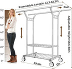 HYSEYY Heavy Duty Clothes Rack, Rolling Clothing Rack With Shelves Load 620 LBS, Double Rod Clothing Racks for Hanging Clothe