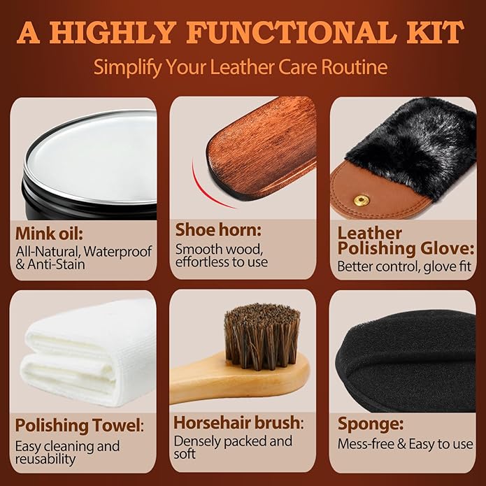 Feilove 4-in-1 Mink Oil Leather Conditioner and Cleaner 3.52 oz - Premium Waterproof Formula for Boots and Shoes