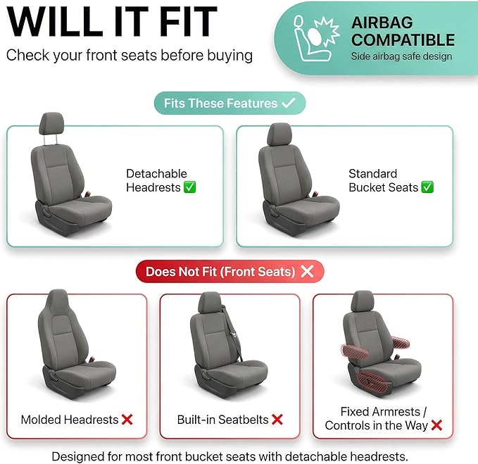 FH Group Automotive Car Seat Covers Front Set Premium 3D Air Mesh Front Seat Covers, Airbag Compatible Universal Fit Interior