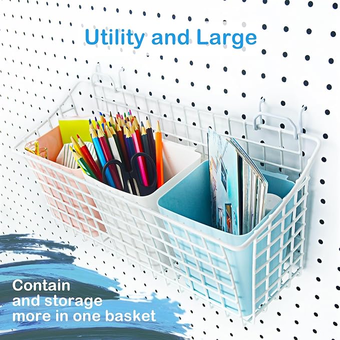 G.CORE 2 Pack Large Pegboard Baskets, Metal Shelves Hooks to 1/8" 1/4" Peg Boards, Peg Board Baskets Bins Set - Organize Tool