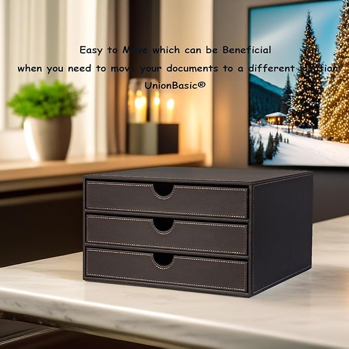 UnionBasic Leather Desktop Drawer Organizer, File Cabinet Magazine Document Holder, Office Supplies Desk Storage Organizer Bo