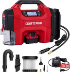 CRAFTSMAN 3-in-1 Cordless Portable Tire Inflator 160 PSI Air Compressor, 4.0Ah Battery & 12V Charger, Car Vacuum, Dust Blower & LED Light for Car, Bike, Ball, Inflatable Mat & SUP