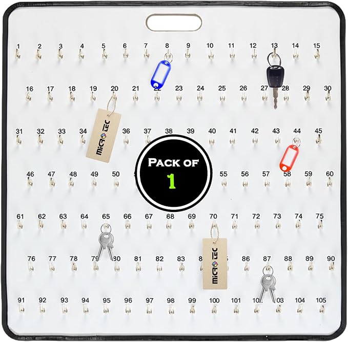 MICRO TEC Masonite Key Holder Wall Mount with 105 Spring-Lock Hooks 32E x 29.5" – Wall Mounted Key Organizer Board with Metal