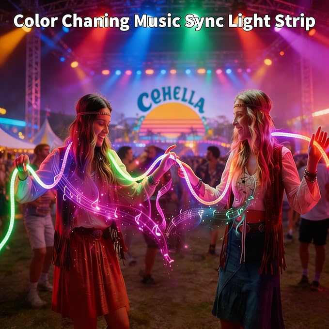 iNextStation 9.84FT/3M LED Strip Lights, 360° Glow Braided Smart IC USB Rope Light, Neon Rope Light with Music Sync, IP67 Waterproof, App & Remote Control Rope LED Lights, Color Changing for Bedroom