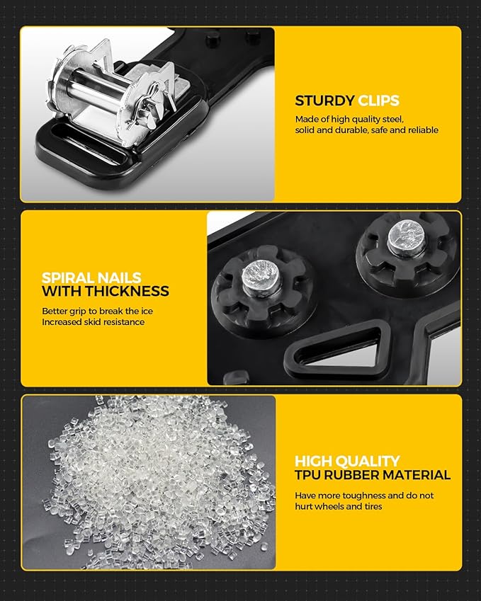 KYX Tire Chains for Car/SUV/Pickup Truks, Adjustable Universal Emergency Snow Chains for Tire, 8.7-11.1 inch, Caoutchouc, Big