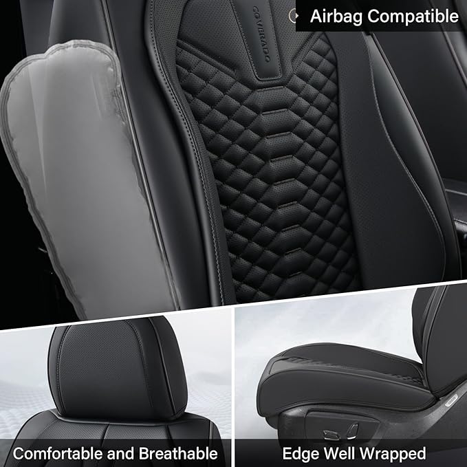 Coverado Leather Seat Covers, Car Seat Covers Full Set, Black Seat Covers for Cars, Car Seat Protector Waterproof, Car Seat C