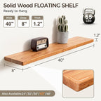 Fun Memories 40 Inch Floating Shelves, Rustic Solid Wood Wall Shelves Set of 2, 8 Inch Deep Floating Shelf for Bathroom, Bedr