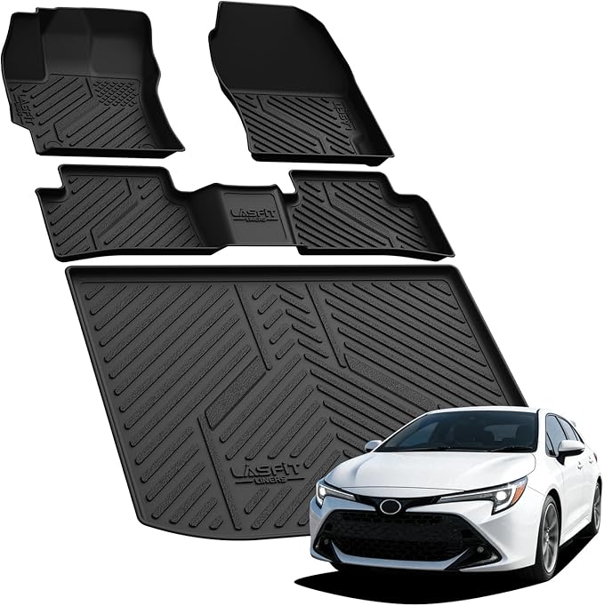 LASFIT Floor Mats & Cargo Mat for Toyota Corolla Hatchback 2019-2026, TPE All Weather Protection Rubber Car Liners Custom Fit for Corolla Hatchback Accessories 1st & 2nd Row & Trunk Mats, Black