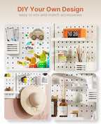 PEGZONE Pegboard Wall Organizer Combination Kit,Overall 33.1"x25.4" Metal Office Pegboard with 21 Accessories, Wall Mounted P
