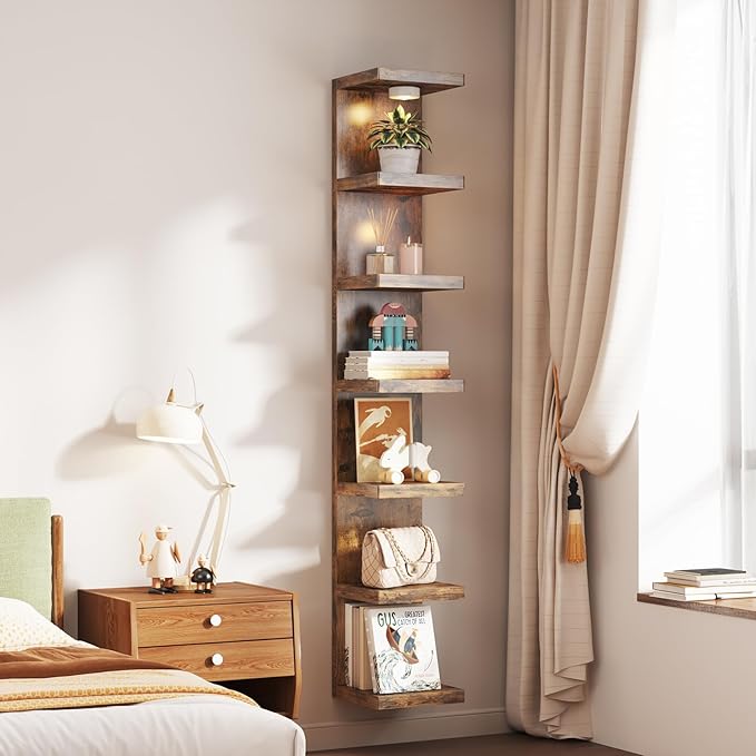 7-Tier Wall Shelf Unit with USB Rechargeable Led Light (Remote Controlled),Versatile Floating Display Shelves,Lack Style Wall