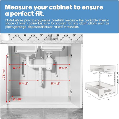 1 Pack 17IN Depth Under Sink Storage Organizer, Large 2-Tier Elegant Mesh Pull Out Shelf for Kitchen and Bathroom Cabinet Org