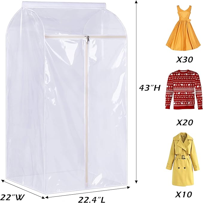 KEETDY 43" Hanging Garment Bags for Closet Storage Large Clear Window Hanging Clothes Storage Garment Rack Cover Coat Protect