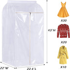 KEETDY 43" Hanging Garment Bags for Closet Storage Large Clear Window Hanging Clothes Storage Garment Rack Cover Coat Protect