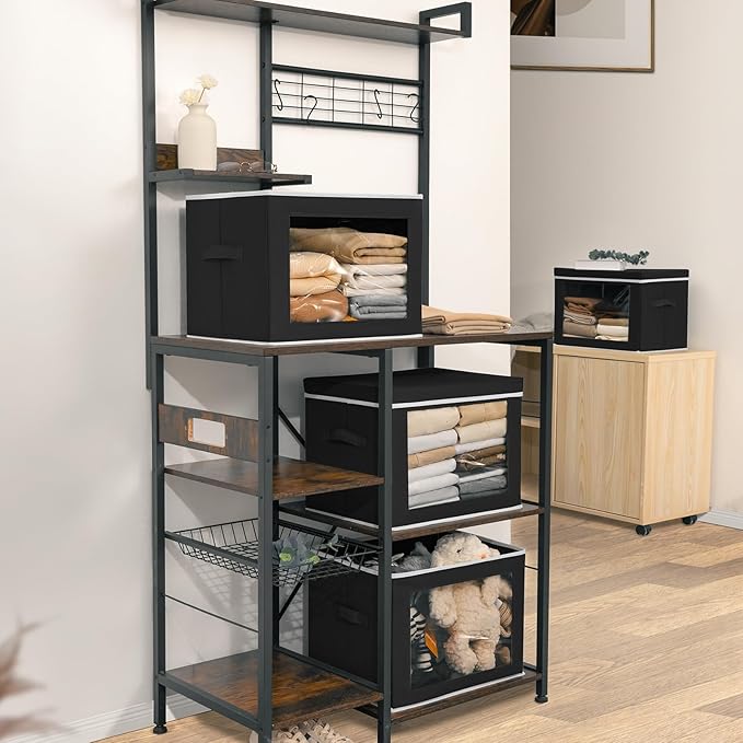 Homsorout Stackable Storage Bins with Lids - Large Decorative Basket with Lids, Fabric Foldable Closet Organizer Bins, Shelf 