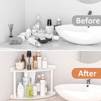 Sezanrpt 2 Tier Acrylic Corner Shelf Organizer Storage 9.5x9.5x8 Inch, White Countertop Corner Shelf for Bathroom, Kitchen, B