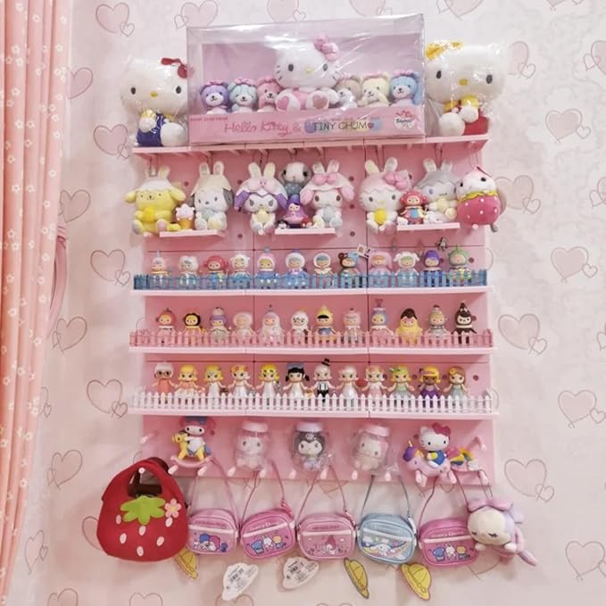HGYZE Peg Boards for Wall with Shelf & Hooks, No Punching Craft Storage, Small Pegboard Ledges Organizer for Hanging Keychain