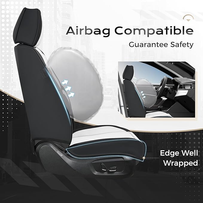 Coverado Seat Covers, Car Seat Covers Front Seats, Leather Seat Covers for Cars, Car Seat Protector Waterproof, Black Car Sea