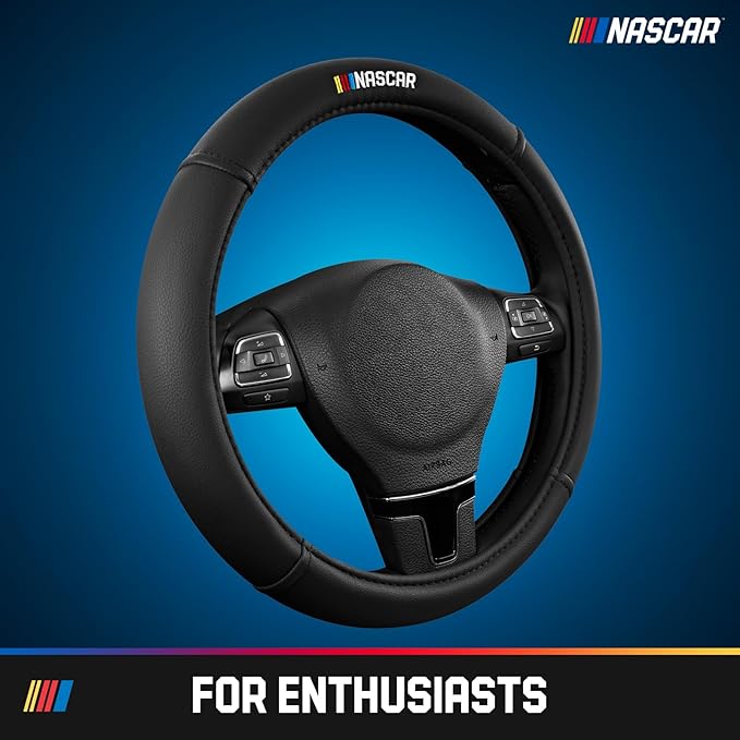 NASCAR Steering Wheel Cover, Two-Tone Black Leather Patchwork, Universal Fit 14.5"-15.5" Steering Covers for Cars, Anti-Slip,