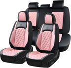 Coverado Leather Seat Covers, Car Seat Covers Full Set, Waterproof Faux Leather Pink & Black Seat Covers, Car Seat Protectors