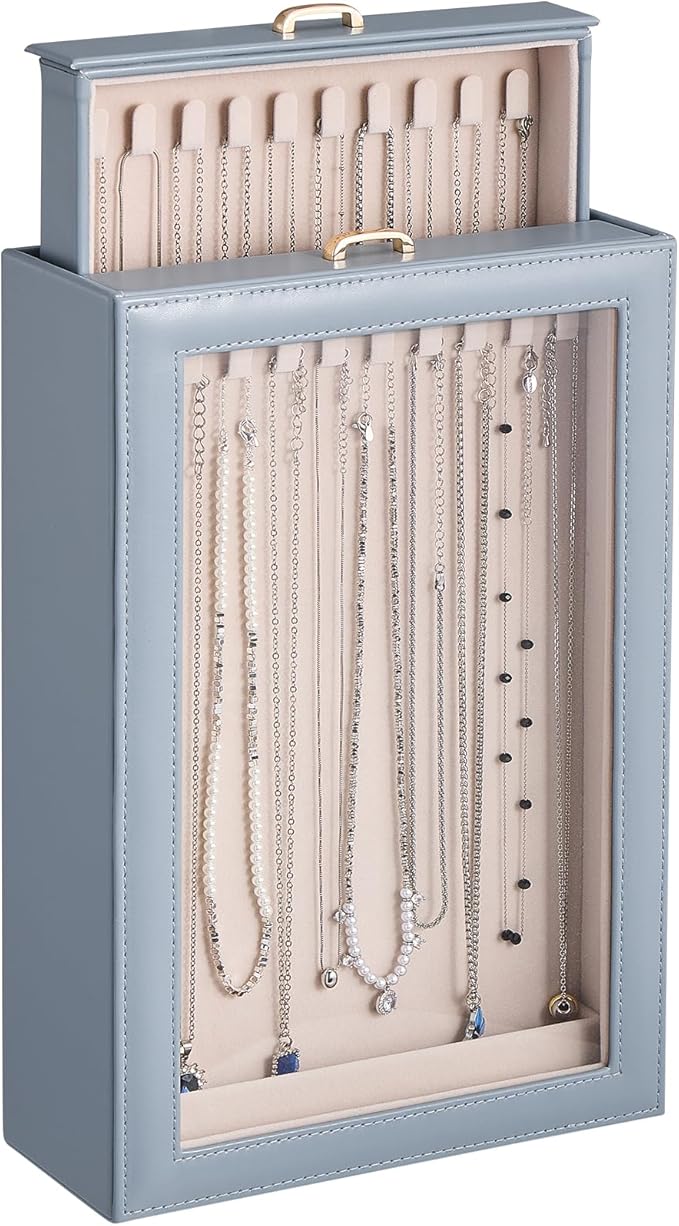Lolalet Necklace Organizer Box, Jewelry Storage Box with Clear Window for Necklaces Bracelets, Tangle-Free Necklace Display C