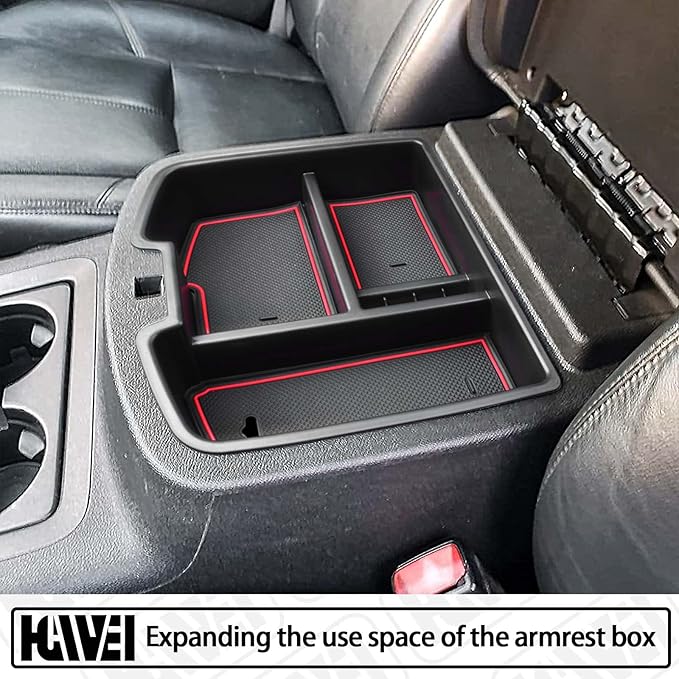 Center Console Organizer Compatible with 2007-2014 Chevy Silverado GMC Sierra Avalanche Tahoe Suburban Yukon Yukon XL Accessories, Floor Mounted Center Console ONLY,Red Trim