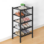 Smiry Bamboo Shoe Rack for Closet, 5 Tier Small Wooden Stackable Shoe Organizer, Free Standing Shoes Storage Shelf for Entryw
