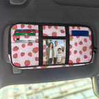 Pink Strawberry Car Sun Visor Organizer with Card Holder Car Visor Organizer Fashion Cars Accessories Easy to Store for Cars, SUVs & Trucks