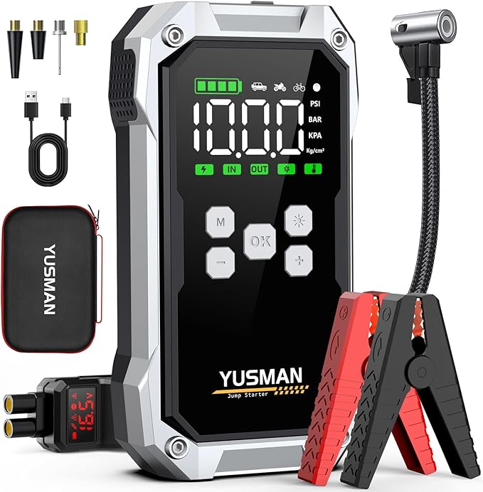 Car Jump Starter with Air Compressor, 9000A 160PSI Jump Starter Pack (All Gas/10.0L Diesel), 12V Battery Jump Starter with