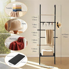 Wooden Ladder with Shelf for Decor, 6-Tier Decor Ladder with Non-Slip Mat & Hooks, Farmhouse Style Leaning Wall Display Holde