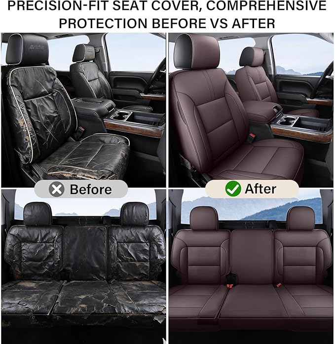 Coverado Silverado Seat Covers Full Set, Faux Leather Car Seat Covers Fit for Chevy Silverado GMC Sierra 2007-2013 & 2019-202