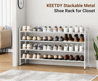 KEETDY 4-Tier Long Shoe Rack for Closet Floor, Wide Shoe Organizer Storage, Stackable Shoe Rack for Entryway Metal Shoe Shelf