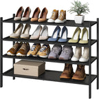 kiplant Black 4-Tier Bamboo Wood Shoe Rack, Stackable for Closet, Entryway & Hallway