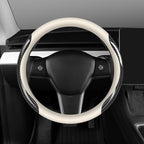 Nappa Leather car Steering Wheel Cover,Carbon Fiber Sports car Interior Non-Slip Ultrathin 15 inches Universal (White)