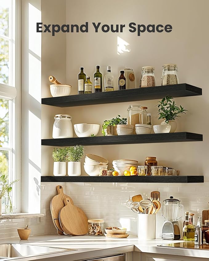 AMADA HOMEFURNISHING Floating Shelves, Wall Shelves for Living Room, Bedroom, Bathroom, Kitchen & Home Office Organization, B