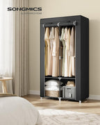 SONGMICS Portable Closet, Wardrobe Closet Organizer with Cover, 2 Hanging Rods and Shelves, 4 Side Pockets, 33.9 x 17.7 x 65.