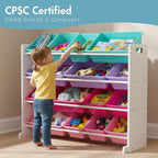 Humble Crew Supersized Toy Storage Organizer with 16 Removable Bins, White/Blue/Pink/Purple – Large Toy Storage for Toddlers 