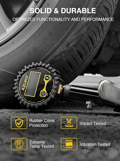 AZUNO Digital Tire Inflator with Pressure Gauge, 200 PSI, Heavy Duty Air Compressor Accessories, Comes with a Portable Carrying Box